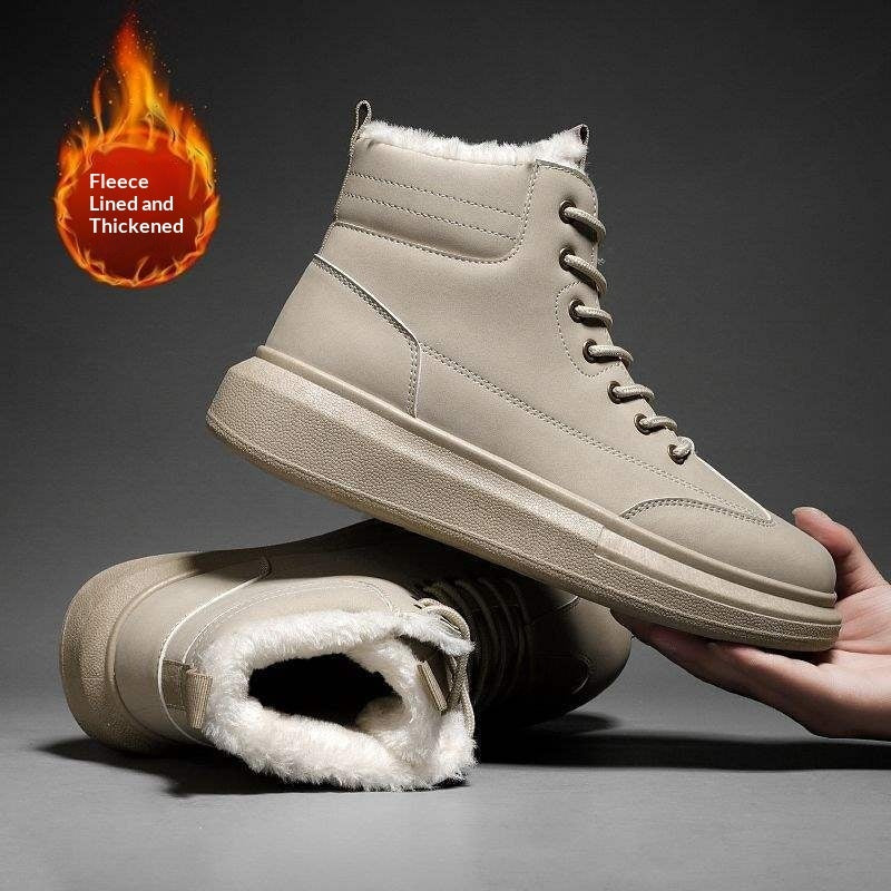 Winter Warm Men's Fur-lined Thickened Leather-and-fur Snow Boots